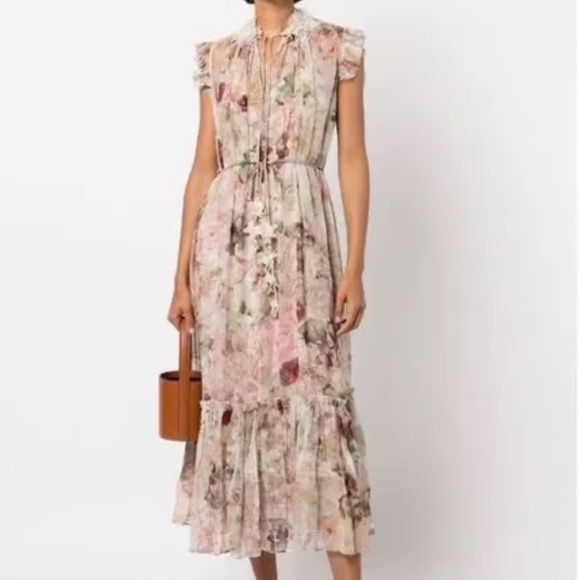 Zimmerman | Dresses | Zimmerman Floral Midi Dress With Star Ties | Poshmark